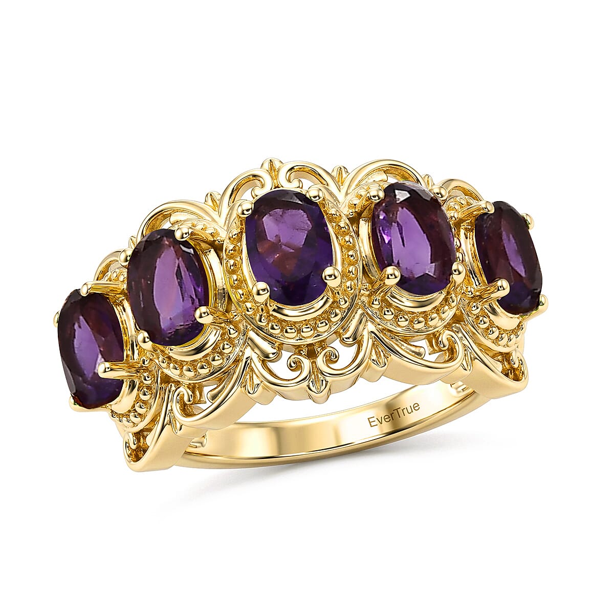 EverTrue African Amethyst 1.15 ctw Ring in 18K YG Plated (Size 6.0)