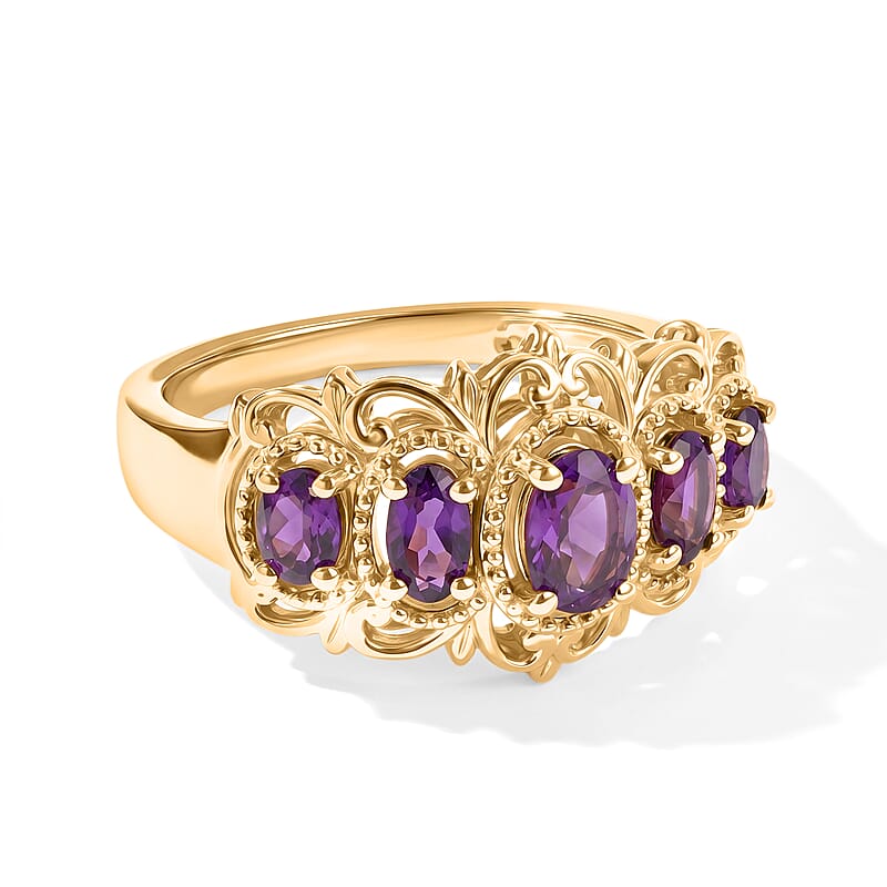EverTrue African Amethyst 1.15 ctw Ring in 18K YG Plated (Size 6.0)