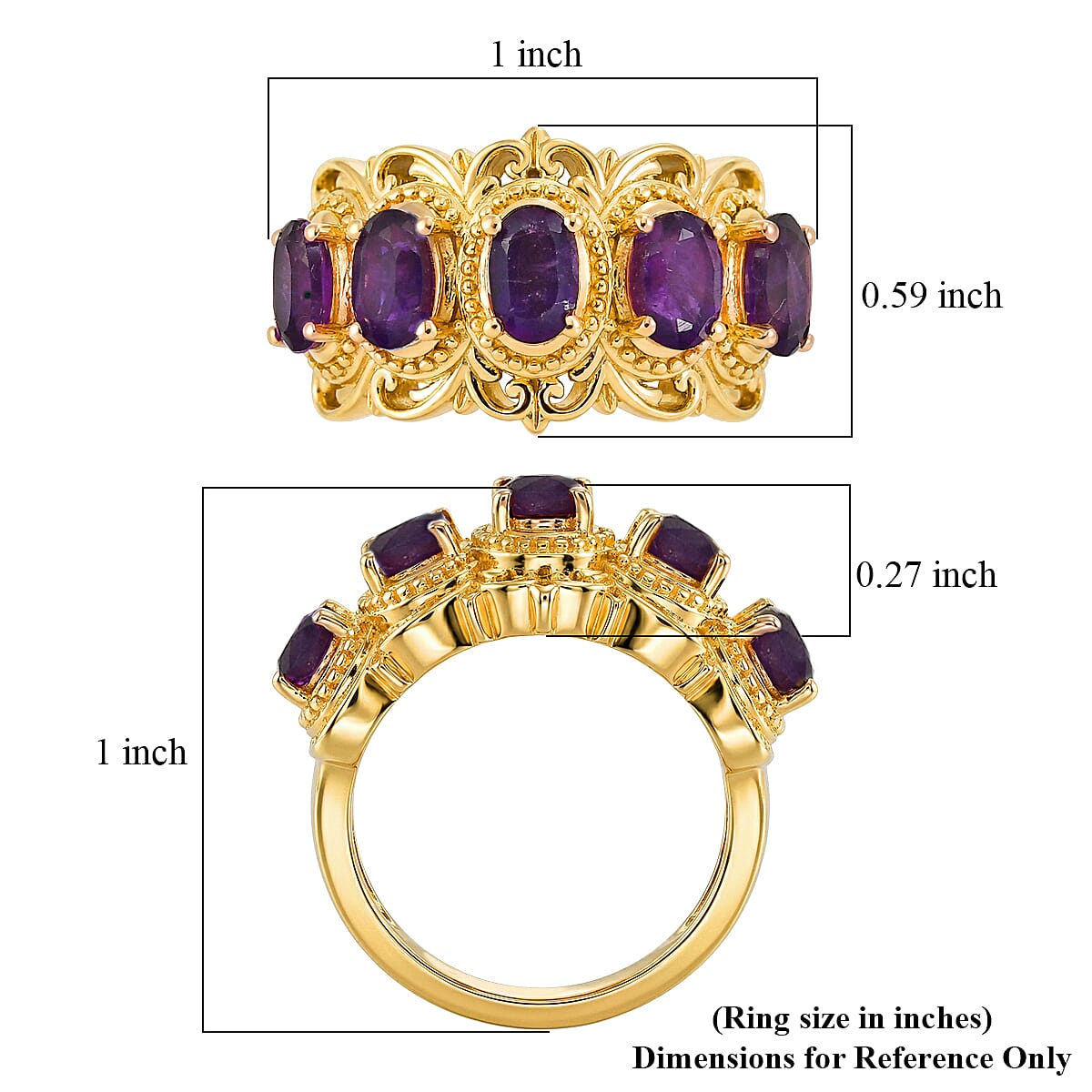 EverTrue African Amethyst 1.15 ctw Ring in 18K YG Plated (Size 8.0)