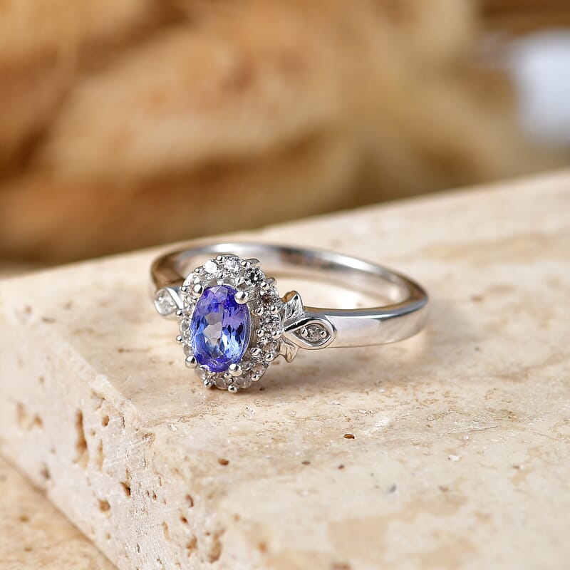 EverTrue Tanzanite and White Zircon 0.85 ctw Ring in Platinum Bond (Size 7.0)