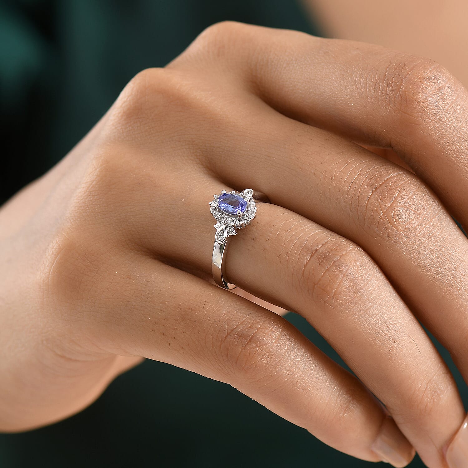 EverTrue Tanzanite and White Zircon 0.85 ctw Ring in Platinum Bond (Size 7.0)
