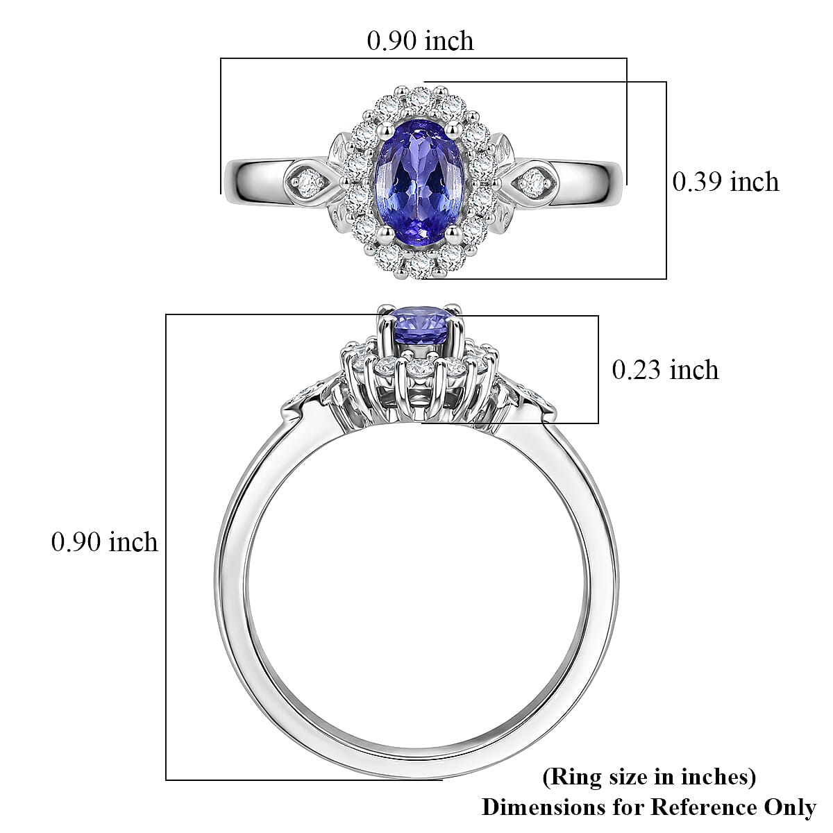 EverTrue Tanzanite and White Zircon 0.85 ctw Ring in Platinum Bond (Size 7.0)