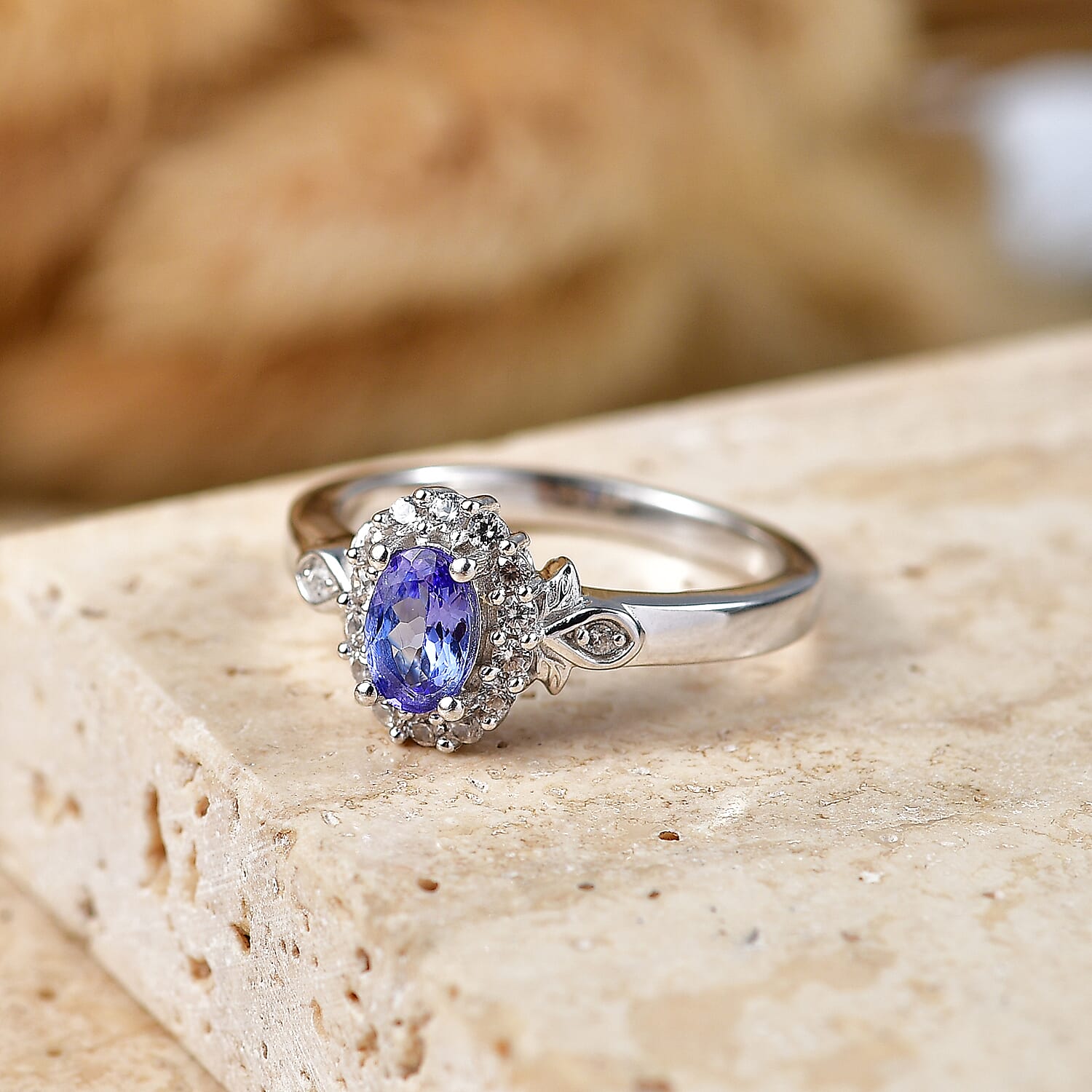 EverTrue Tanzanite and White Zircon 0.85 ctw Ring in Platinum Bond (Size 8.0)