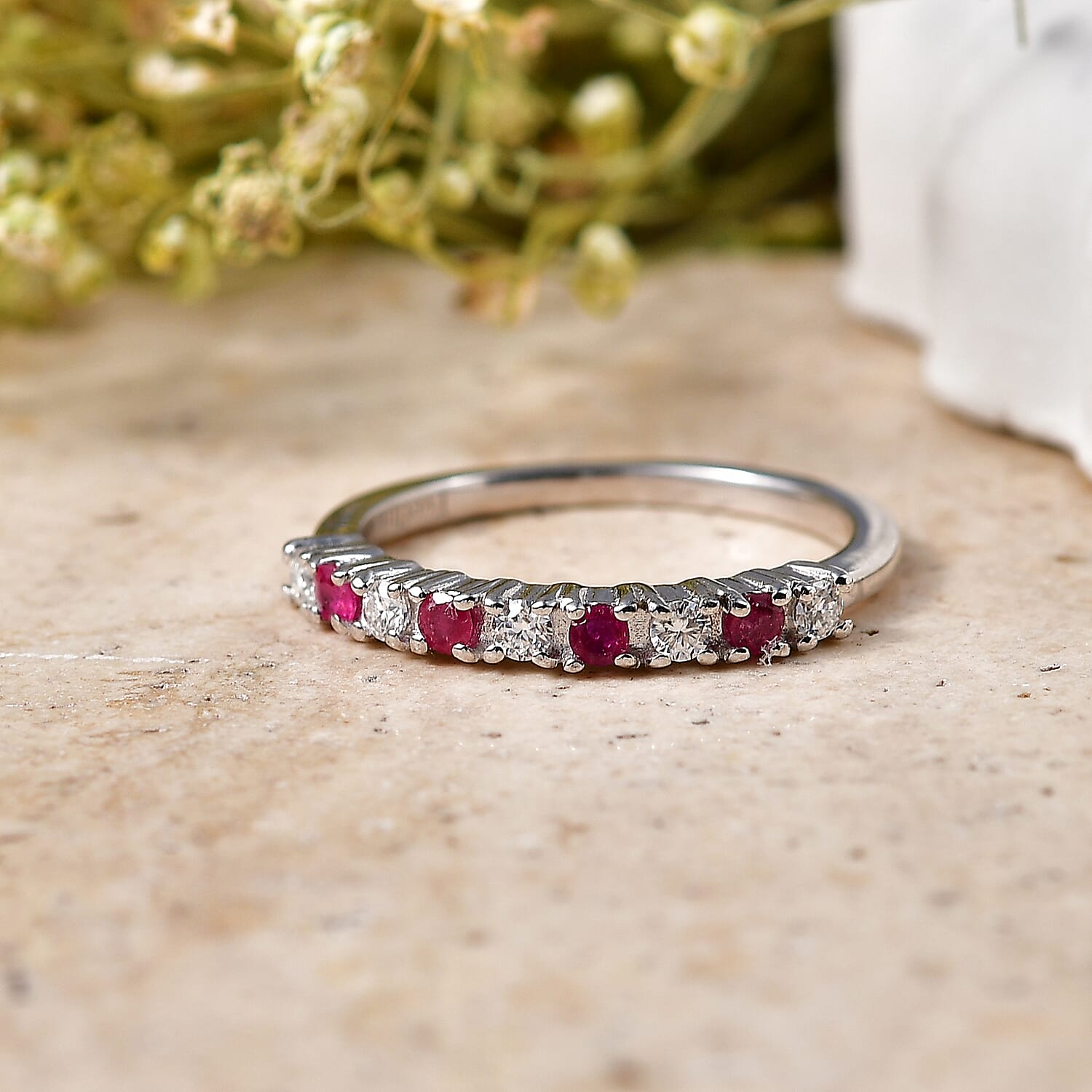 EverTrue Moissanite and Niassa Ruby (FF) 0.40 ctw Ring in Platinum Bond (Size 6.0)