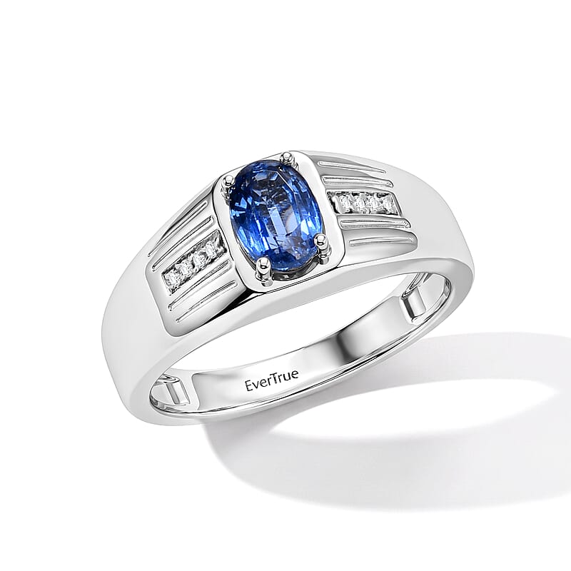 EverTrue Kashmir Kyanite and White Zircon 1.15 ctw Ring in Platinum Bond (Size 11.0)