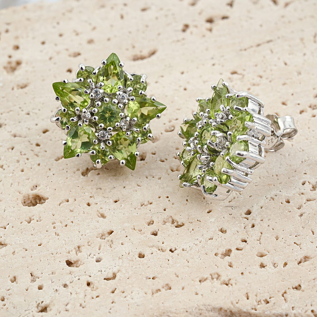 Peridot and White Topaz 2.90 ctw Earrings in Sterling Silver image number 1