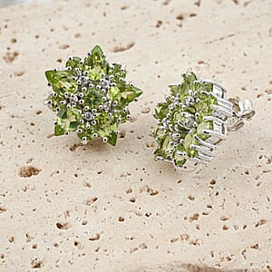 Peridot and White Topaz 2.90 ctw Earrings in Sterling Silver