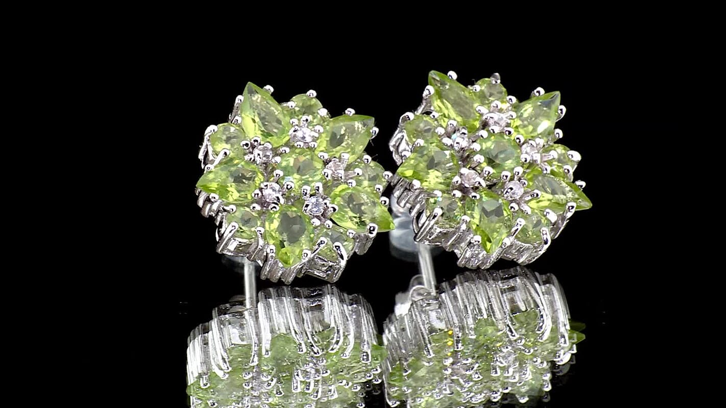 Peridot and White Topaz 2.90 ctw Earrings in Sterling Silver