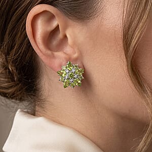 Peridot and White Topaz 2.90 ctw Earrings in Sterling Silver