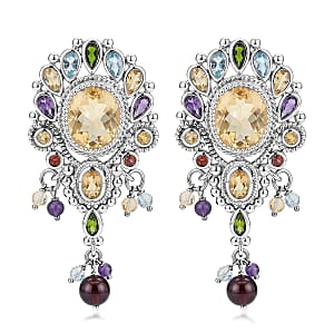 Brazilian Citrine and Multi Gemstone 11.00 ctw Dangling Earrings in Sterling Silver