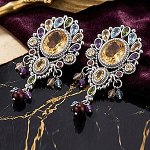 Brazilian Citrine and Multi Gemstone 11.00 ctw Dangling Earrings in Sterling Silver