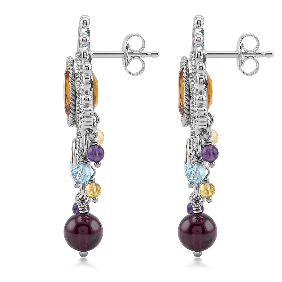 Brazilian Citrine and Multi Gemstone 11.00 ctw Dangling Earrings in Sterling Silver image number 3