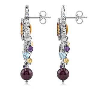 Brazilian Citrine and Multi Gemstone 11.00 ctw Dangling Earrings in Sterling Silver