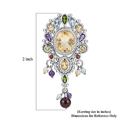 Brazilian Citrine and Multi Gemstone 11.00 ctw Dangling Earrings in Sterling Silver