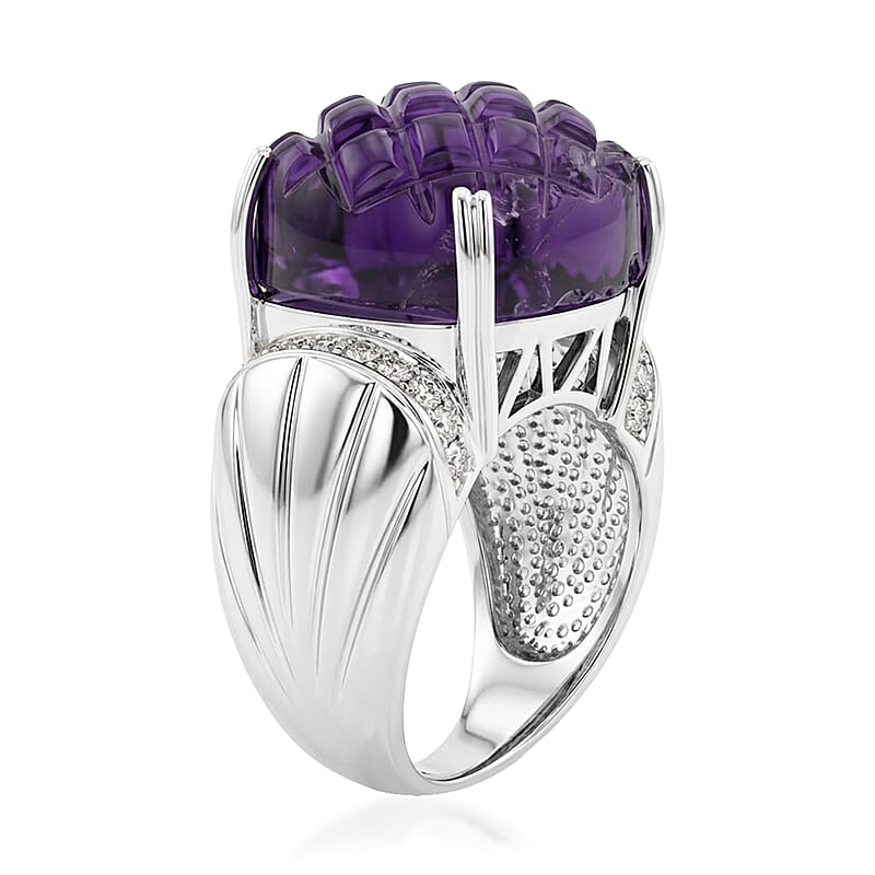 Checkerboard Cut Amethyst and White Topaz 15.50 ctw Ring in Sterling Silver (Size 5.0)