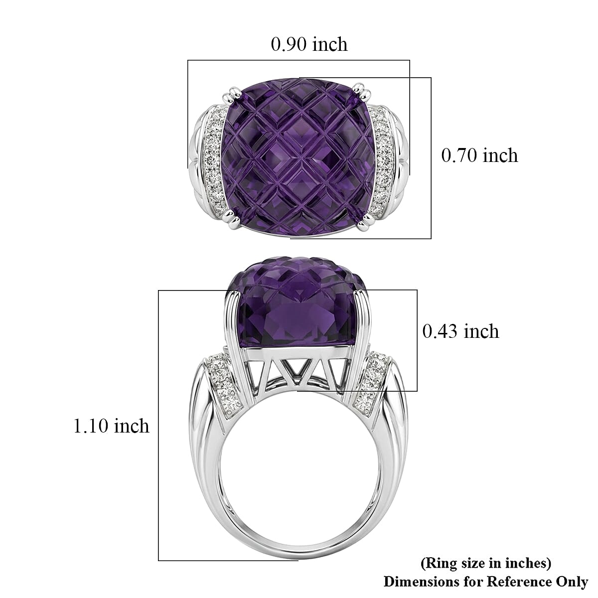 Checkerboard Cut Amethyst and White Topaz 15.50 ctw Ring in Sterling Silver (Size 5.0) image number 5