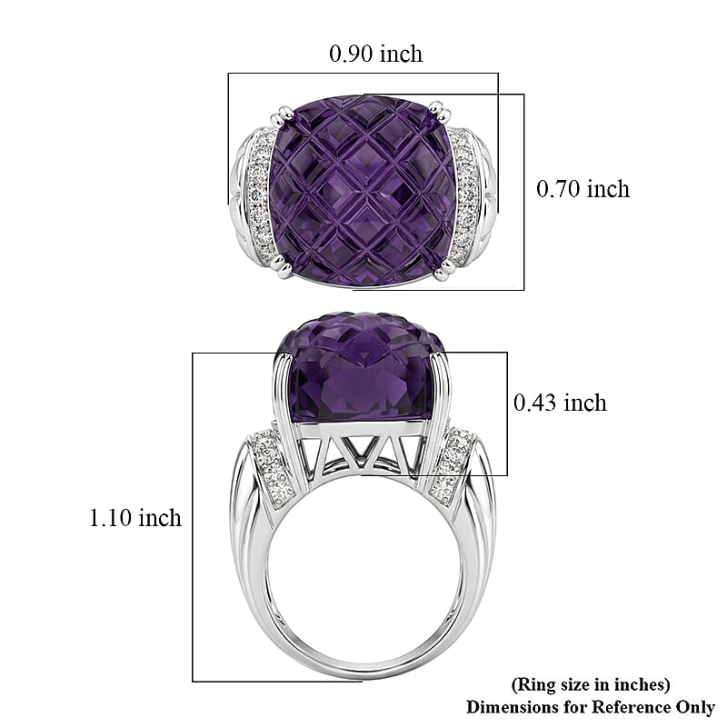 Checkerboard Cut Amethyst and White Topaz 15.50 ctw Ring in Sterling Silver (Size 5.0)