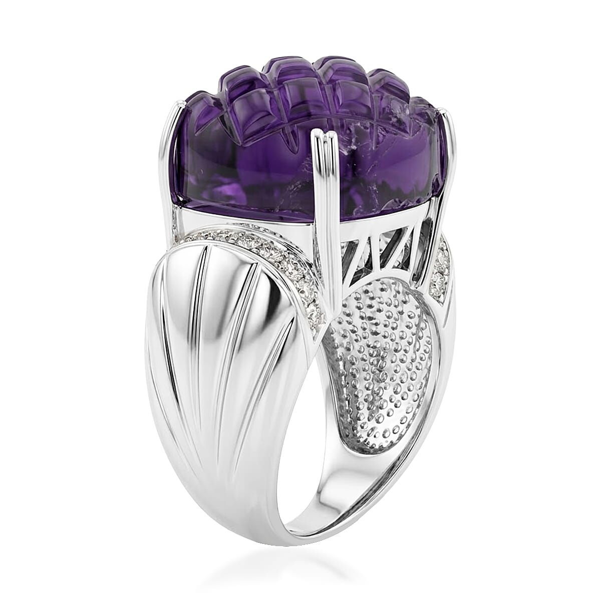 Checkerboard Cut Amethyst and White Topaz 15.50 ctw Ring in Sterling Silver (Size 6.0) image number 3