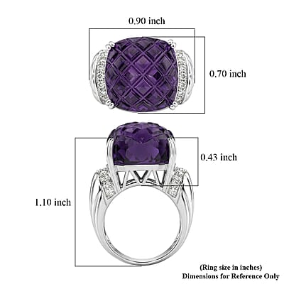 Checkerboard Cut Amethyst and White Topaz 15.50 ctw Ring in Sterling Silver (Size 6.0)