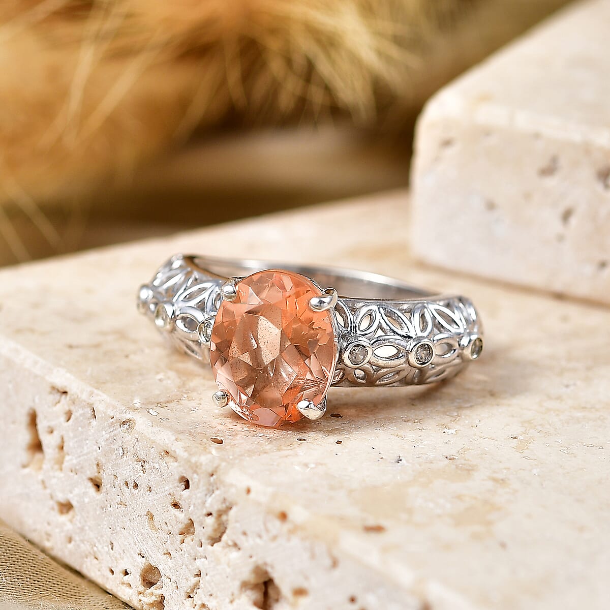 D'Joy Morganite Quartz, White Zircon Ring in Rhodium Over Sterling Silver (Size 6.0) 2.80 ctw image number 1