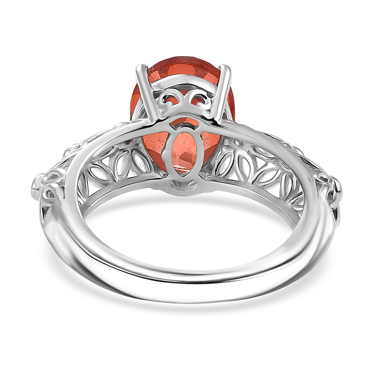 D'Joy Sunfire Orange Quartz (Triplet) and White Zircon 3.30 ctw Ring in Rhodium Over Sterling Silver (Size  8) 3. image number 4