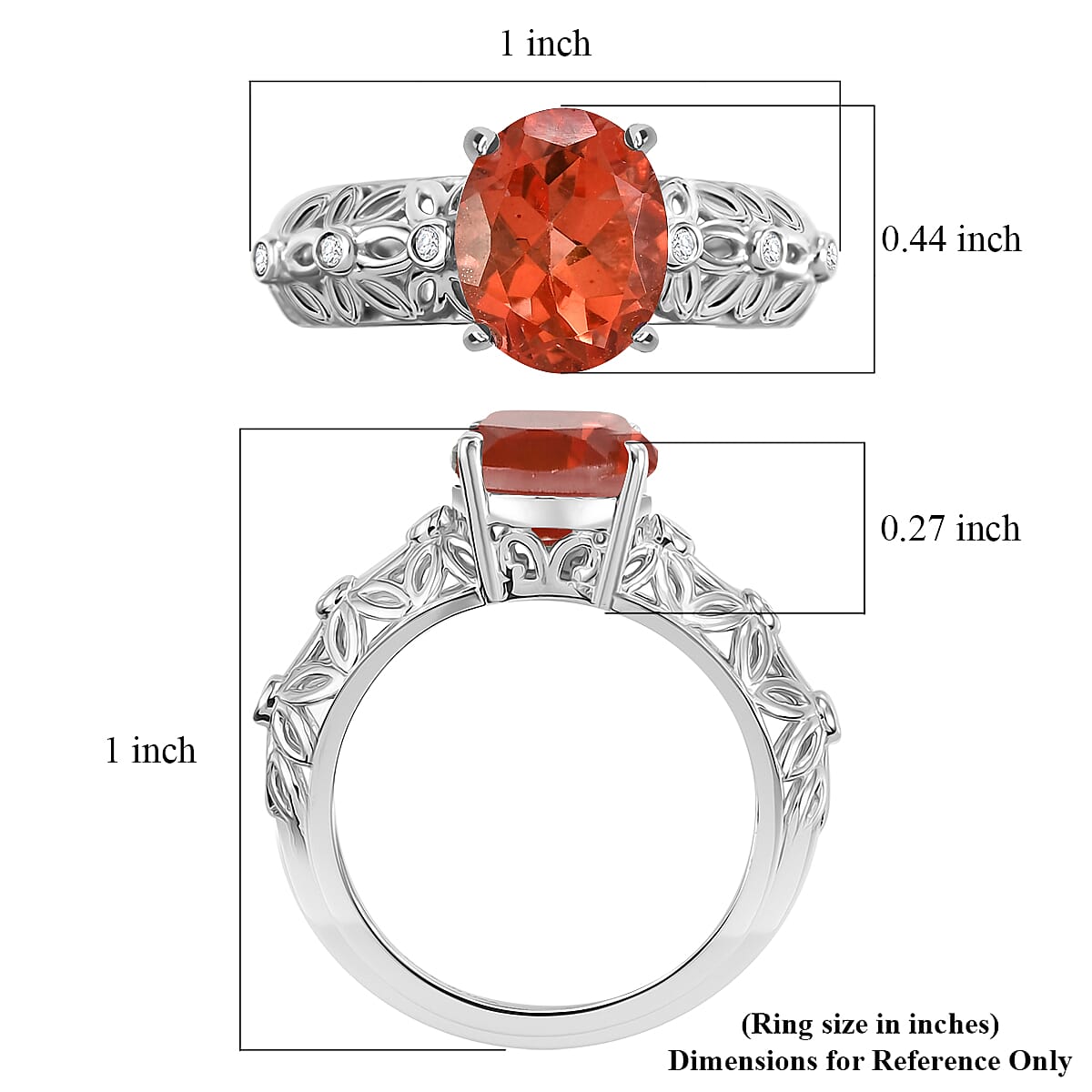 D'Joy Sunfire Orange Quartz (Triplet) and White Zircon 3.30 ctw Ring in Rhodium Over Sterling Silver (Size  8) 3. image number 5