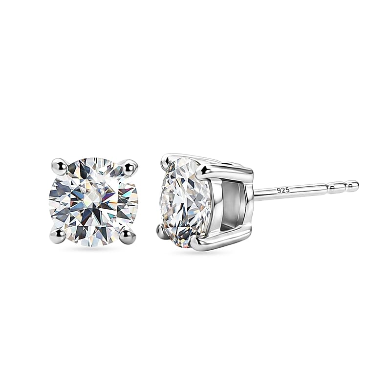 D'Joy Moissanite 2.00 ctw Stud Earrings in Rhodium Over Sterling Silver