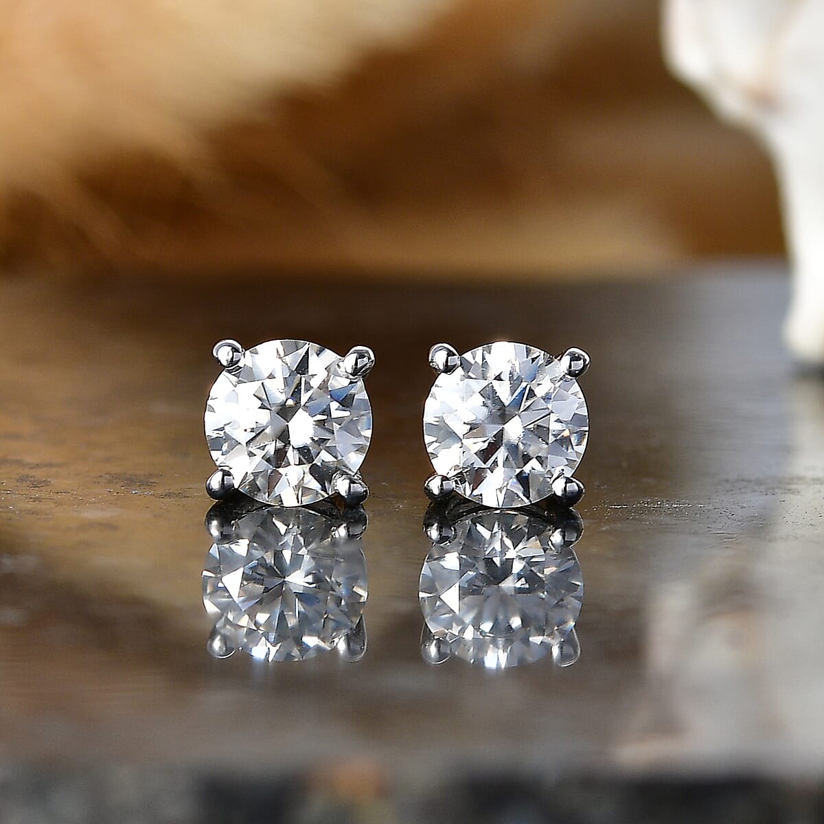 D'Joy Moissanite 2.00 ctw Stud Earrings in Rhodium Over Sterling Silver image number 1
