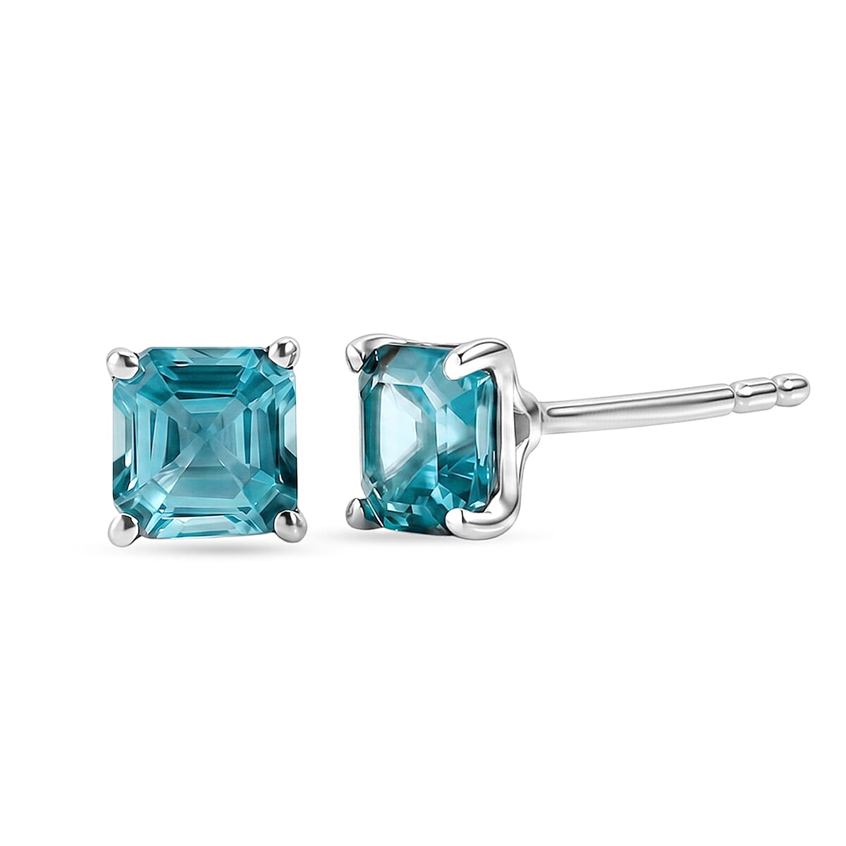 D'Joy Asscher Cut Blue Apatite 1.30 ctw Earrings in Rhodium Over Sterling Silver
