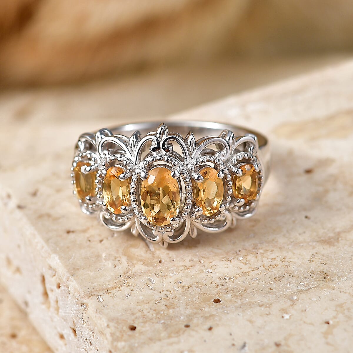EverTrue Brazilian Citrine 1.50 ctw Ring in Platinum Bond (Size 6.0) image number 1