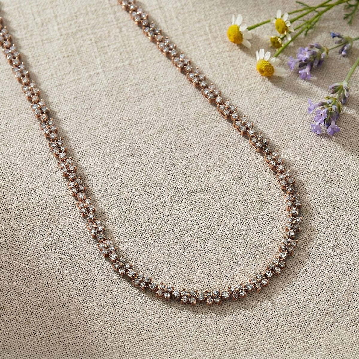 D'Joy Natural Champagne Diamond 4.15 ctw Blooming Flower Necklace in 18K Vermeil Rose Gold Over Sterling Silver (20 Inches) image number 1