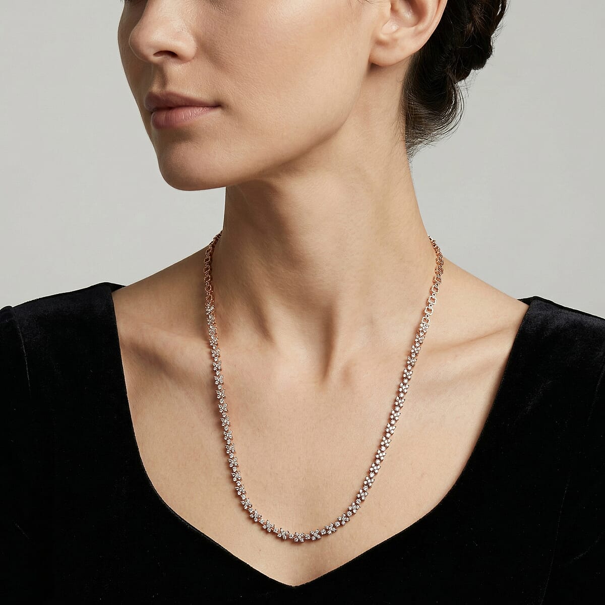 D'Joy Natural Champagne Diamond 4.15 ctw Blooming Flower Necklace in 18K Vermeil Rose Gold Over Sterling Silver (20 Inches) image number 2