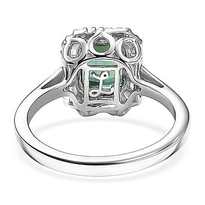 Certified & Appraised Luxoro AAA Pirineu Lagoon Tourmaline and G-H I2 Diamond 2.13 ctw Art Deco Ring in 10K White Gold (Size 12.0)