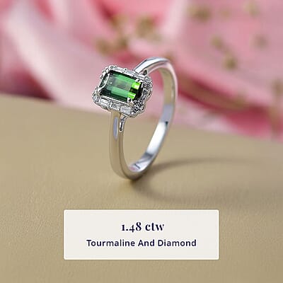 Certified and Appraised Luxoro AAA Pirineu Lagoon Tourmaline, Diamond Ring in 10K White Gold 1.48 ctw (Size 12.0)