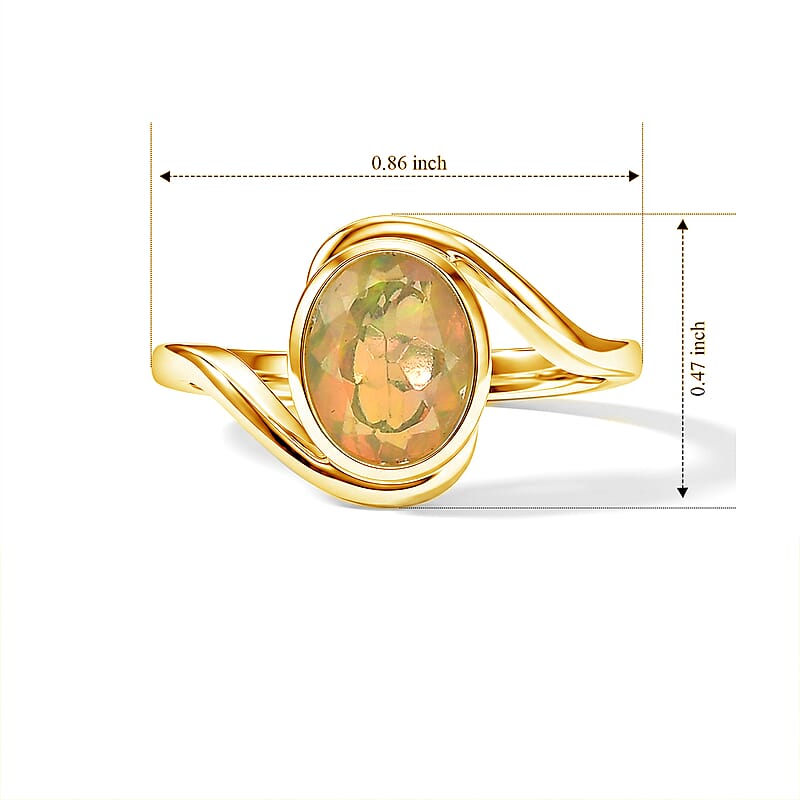 D'Joy Ethiopian Welo Opal 0.65 ctw Solitaire Ring in 18K Vermeil Yellow Gold Over Sterling Silver (Size 7.0)