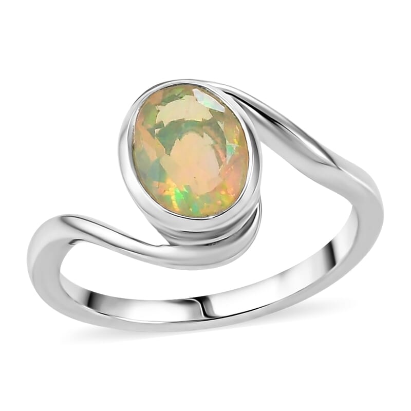 D'Joy Ethiopian Welo Opal 0.75 ctw Solitaire Ring in Rhodium Over Sterling Silver (Size 7.0)