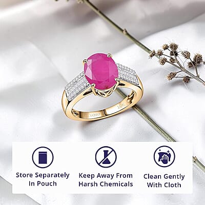 Luxoro AAA Mozambique Ruby and Diamond I2 3.40 ctw Royal Bloodline Ring in 10K Yellow Gold (Size 10.0)