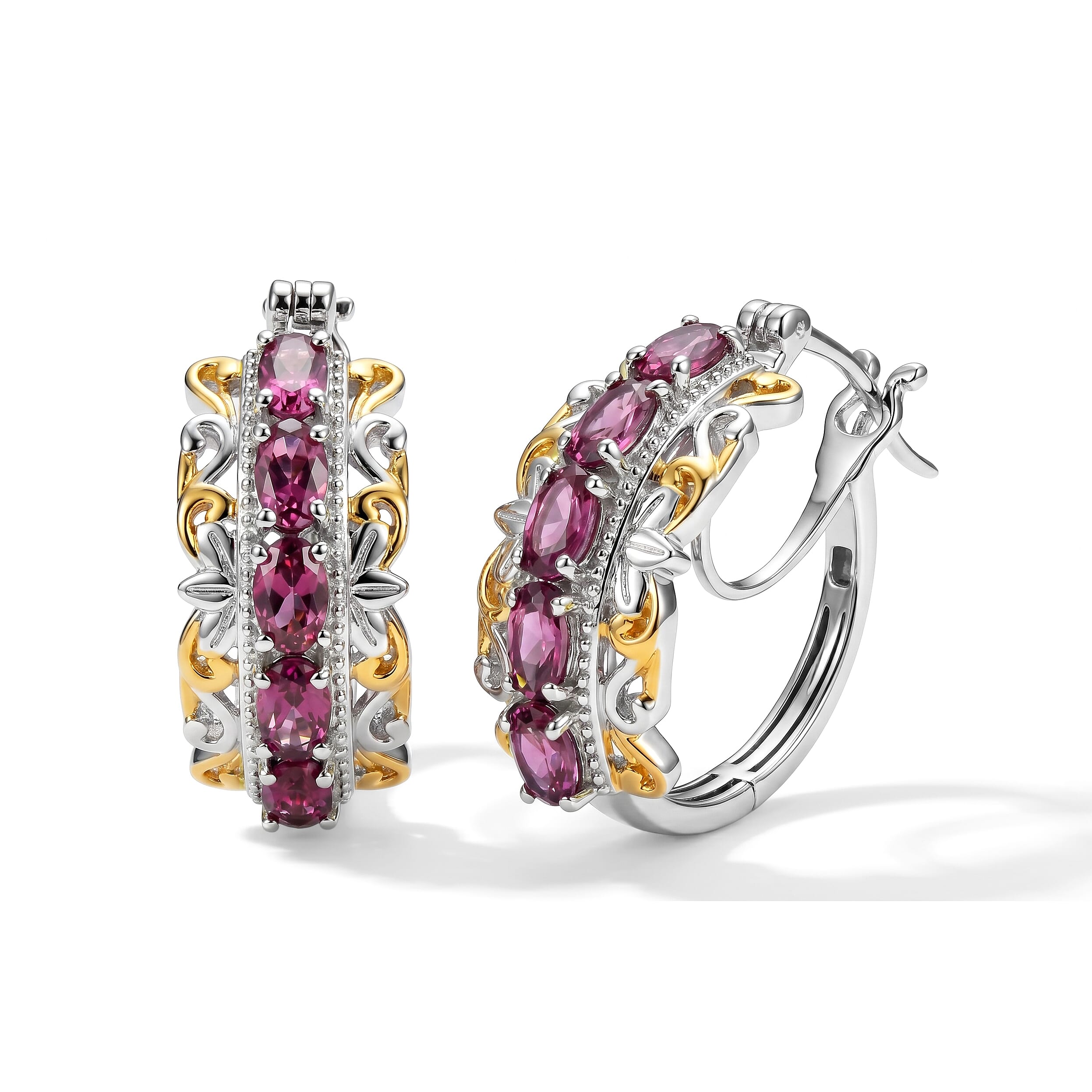 EverTrue Tanzanian Wine Garnet 3.00 ctw Hoop Earrings in 18K YG Plated and Platinum Bond