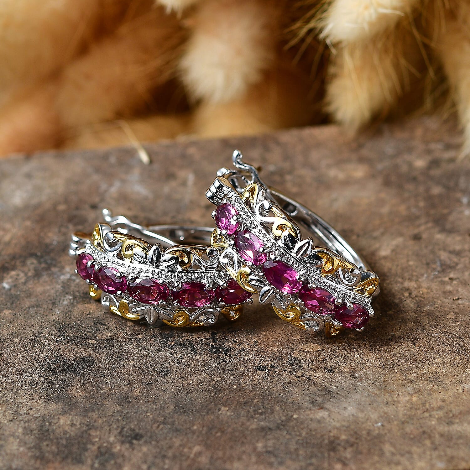 EverTrue Tanzanian Wine Garnet 3.00 ctw Hoop Earrings in 18K YG Plated and Platinum Bond
