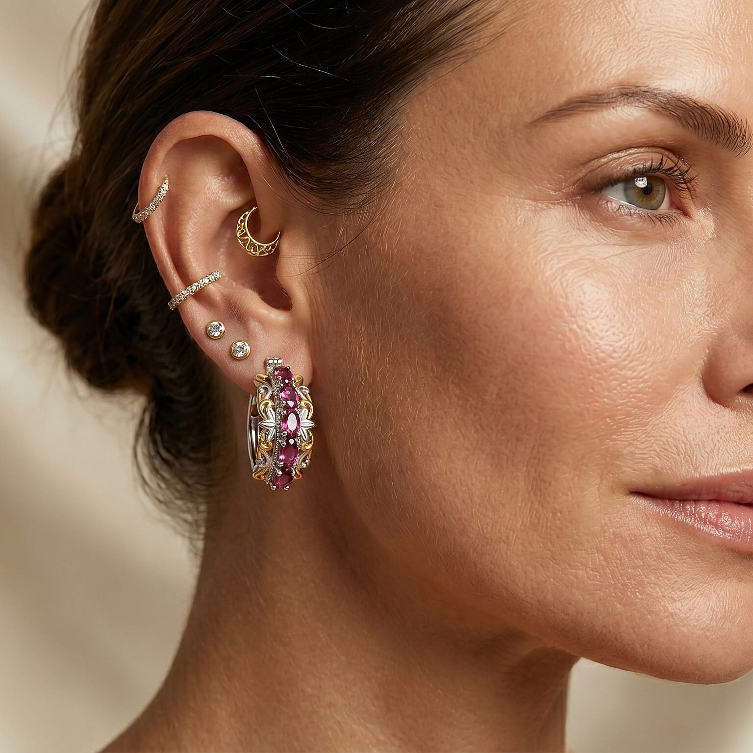 EverTrue Tanzanian Wine Garnet 3.00 ctw Hoop Earrings in 18K YG Plated and Platinum Bond