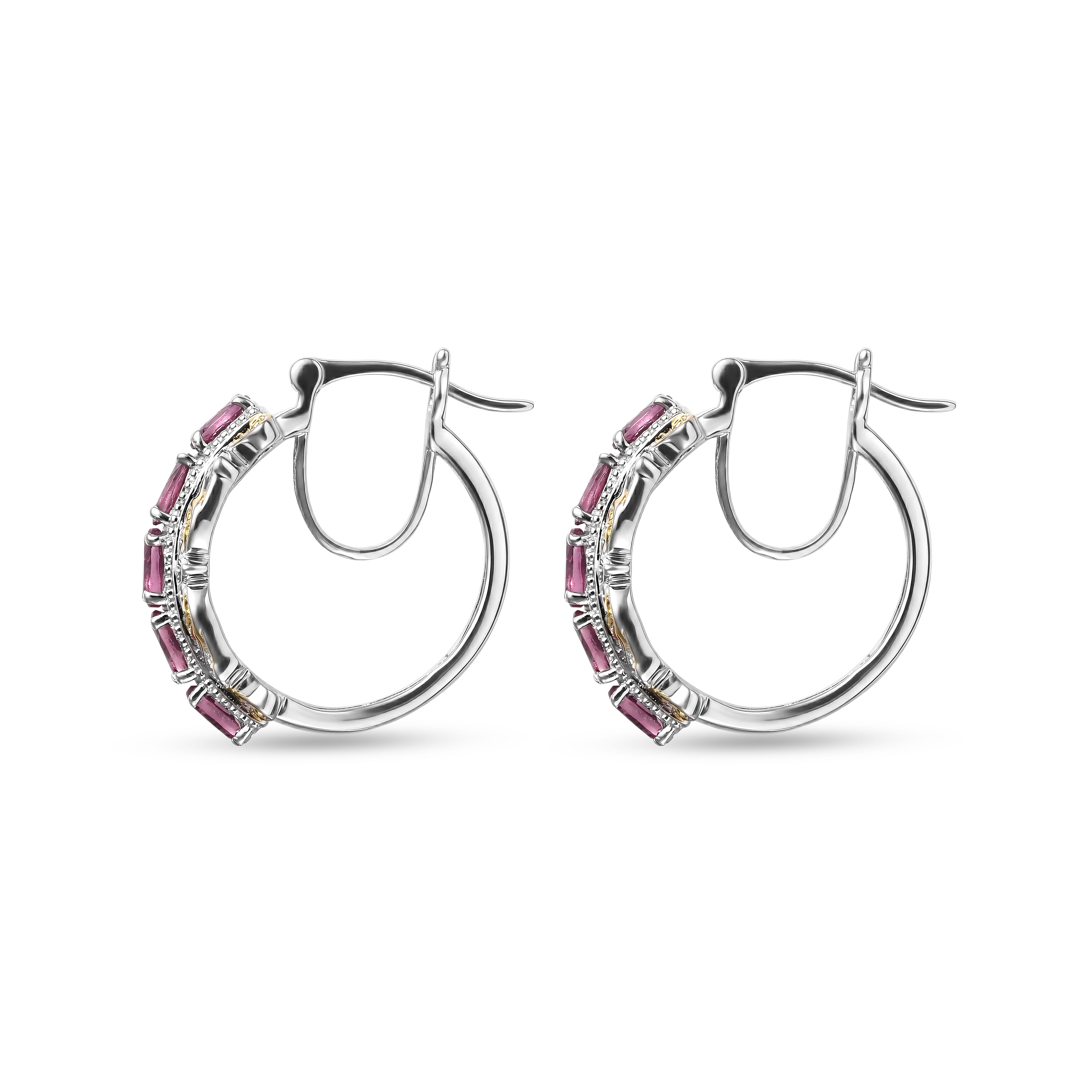EverTrue Tanzanian Wine Garnet 3.00 ctw Hoop Earrings in 18K YG Plated and Platinum Bond