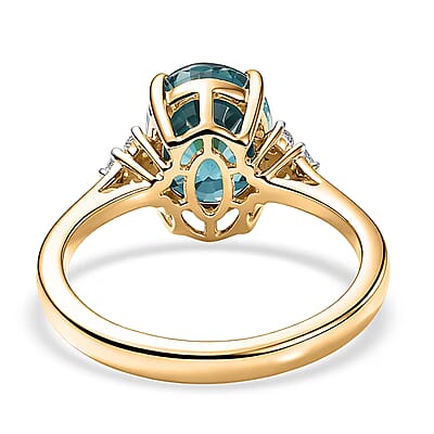 Luxoro AAAA Cambodian Blue Zircon and Diamond I2 4.75 ctw Ocean Light Ring in 10K Yellow Gold (Size 5.0)