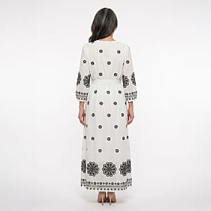Nation America White and Black Embroiderred Maxi Dress -M