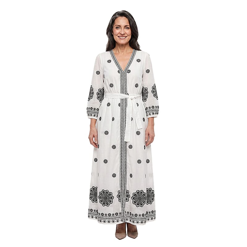 Nation America White and Black Embroidered Maxi Dress -1X