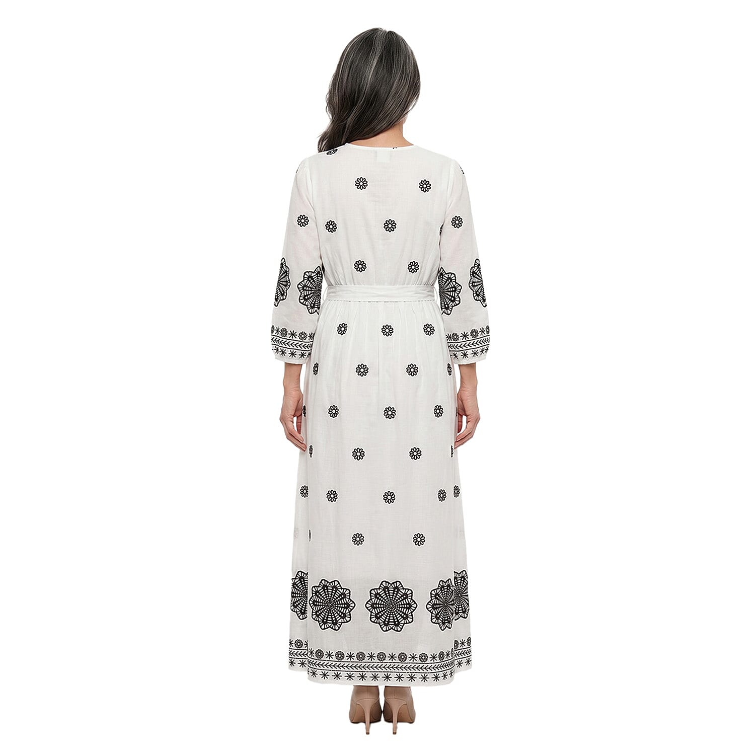 Nation America White and Black Embroiderred Maxi Dress -1X