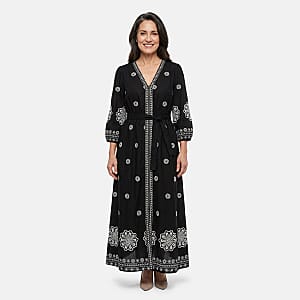 Nation America Black and Ivory Embroiderred Maxi Dress -M