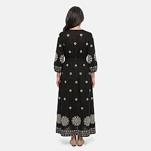 Nation America Black and Ivory Embroiderred Maxi Dress -XL