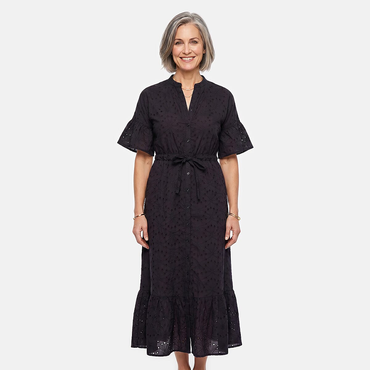 Nation America Midnight Purple Eyelet Button Front Maxi Dress -2X