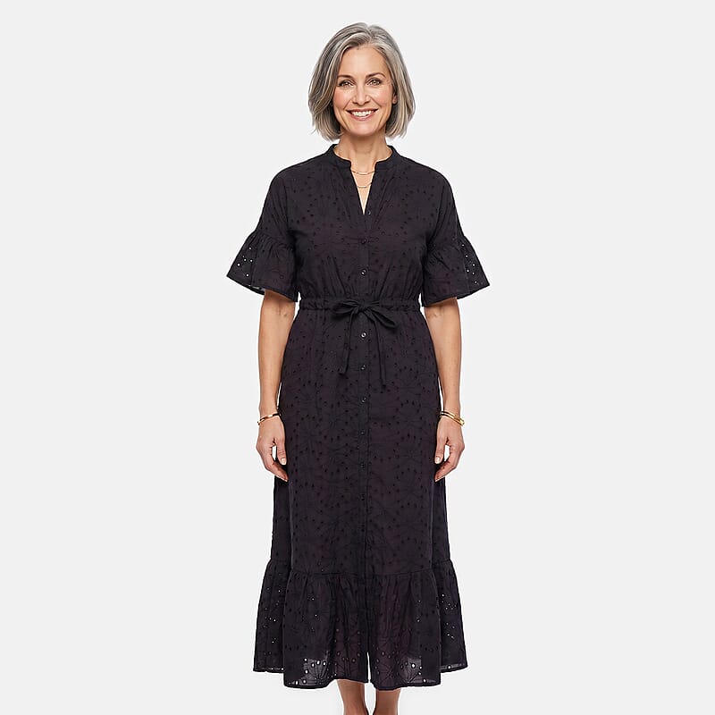 Nation America Midnight Purple Eyelet Button Front Maxi Dress -2X