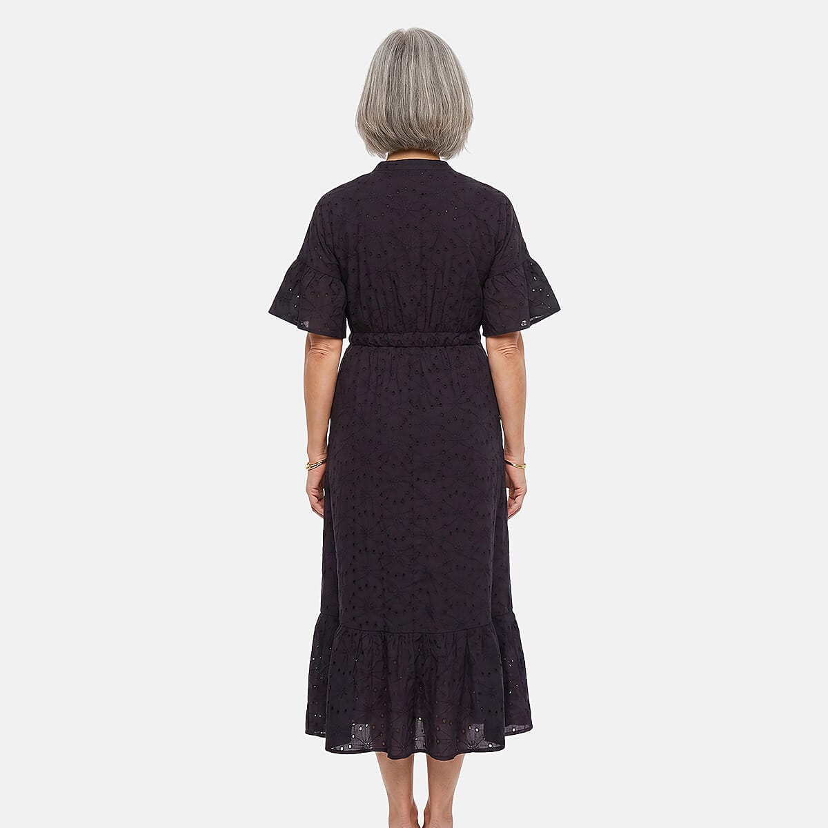 Nation America Midnight Purple Eyelet Button Front Maxi Dress -2X